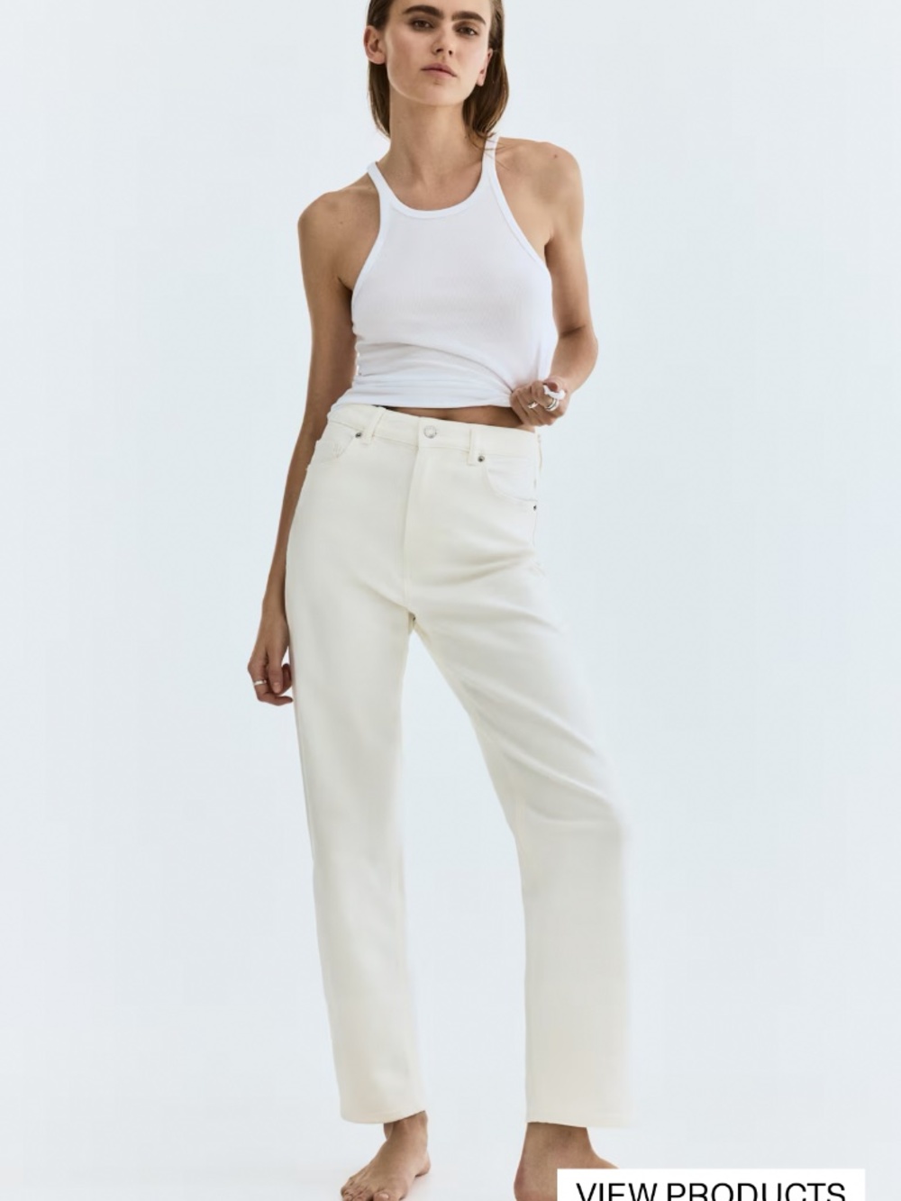 Hm mom slim-fit ankle length white denim jeans